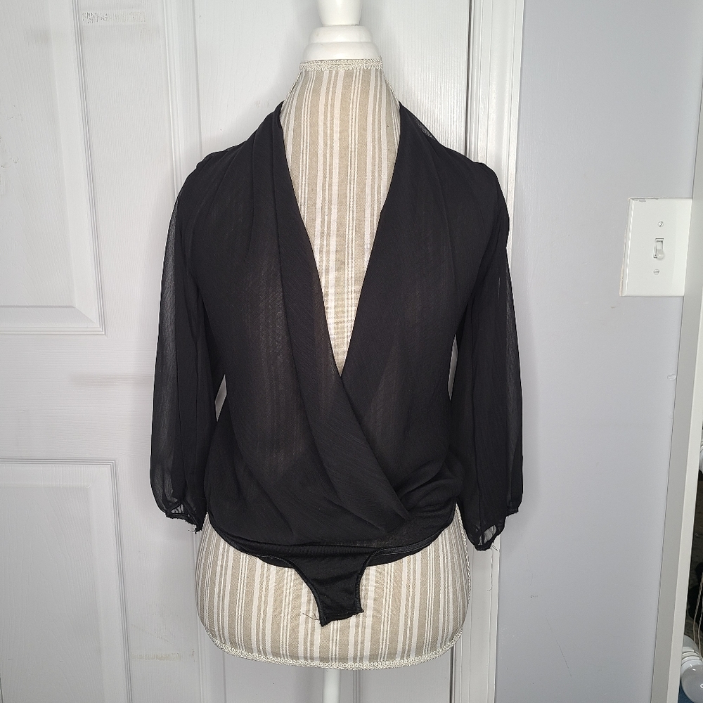 Know Style Sheer open front black body suit